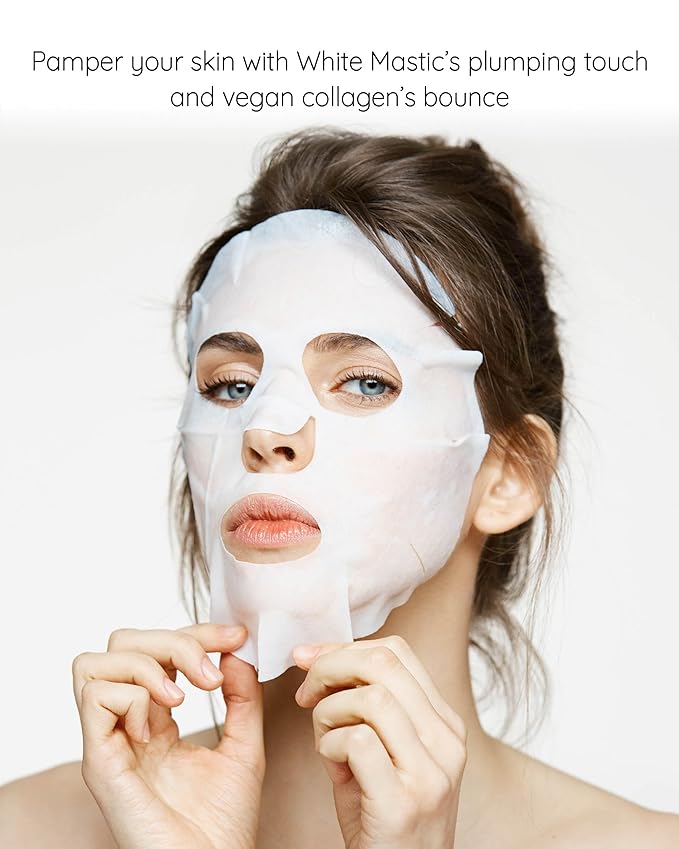MASTINA White Mastic Face Mask (Collagen Volume, 4 pc) Premium Korean Skin Care for Elasticity &