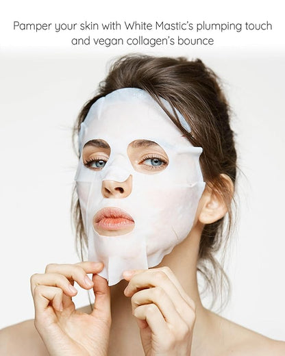 MASTINA White Mastic Face Mask (Collagen Volume, 4 pc) Premium Korean Skin Care for Elasticity &