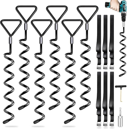Trampoline Stakes Heavy Duty Trampoline Anchors Kit, Spiral Screw In Ground Anchors with Straps