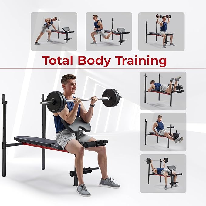 Sunny Health & Fitness Compact Premium Incline Bench Press Bar Rack Set & Optional Leg Extension