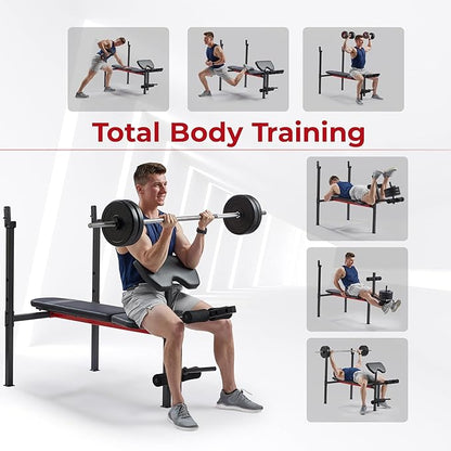 Sunny Health & Fitness Compact Premium Incline Bench Press Bar Rack Set & Optional Leg Extension
