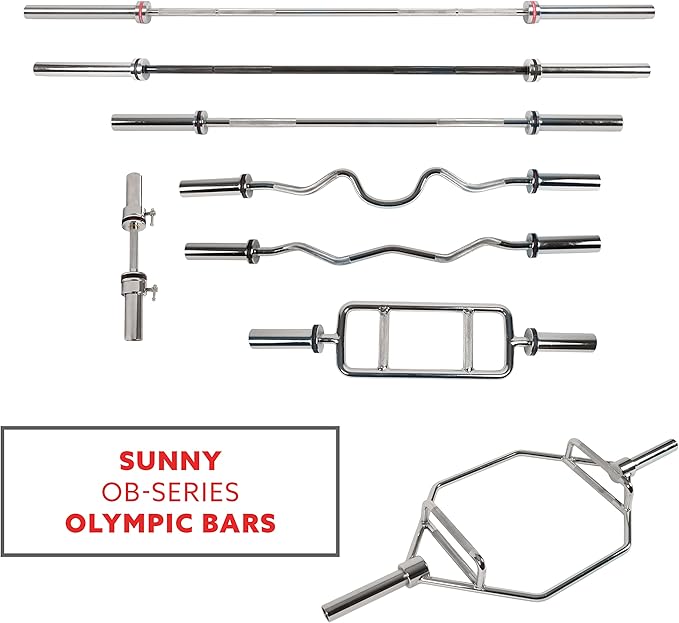 Sunny Health & Fitness Strength Training Olympic Hex Bar Barbell, High Load Capacity, Swivel