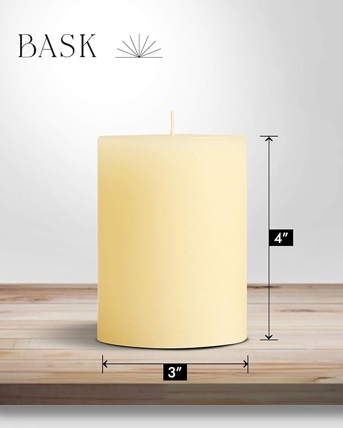 Mottled Pillar Candles by Bask - Set of 8-3" x 4" Dripless Unscented Candles in Ivory for Home