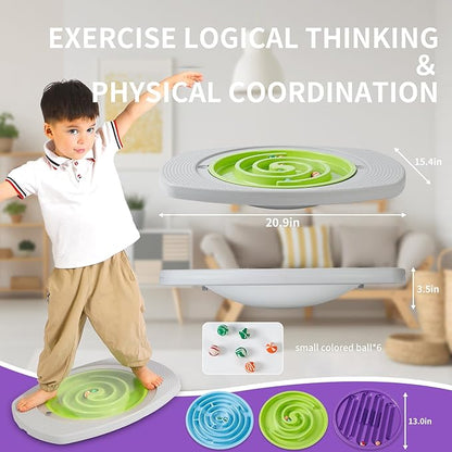 Balance Board Kids, Toddler Balance Board Maze, Wobble Board with 6 Colored Balls,3 Replacement