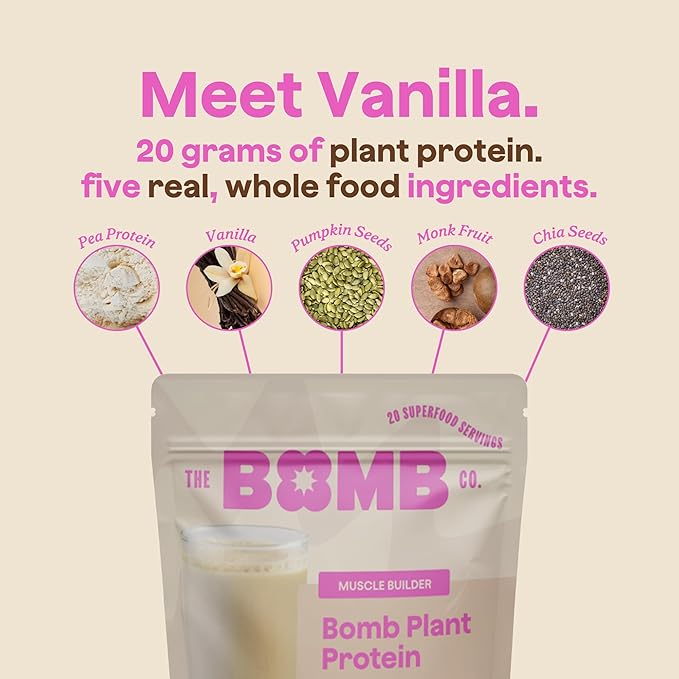The Bomb Co. Bomb Plant Protein, Protein Powder with 20g Protein, Amino Acids, Zero Sugar, Pea