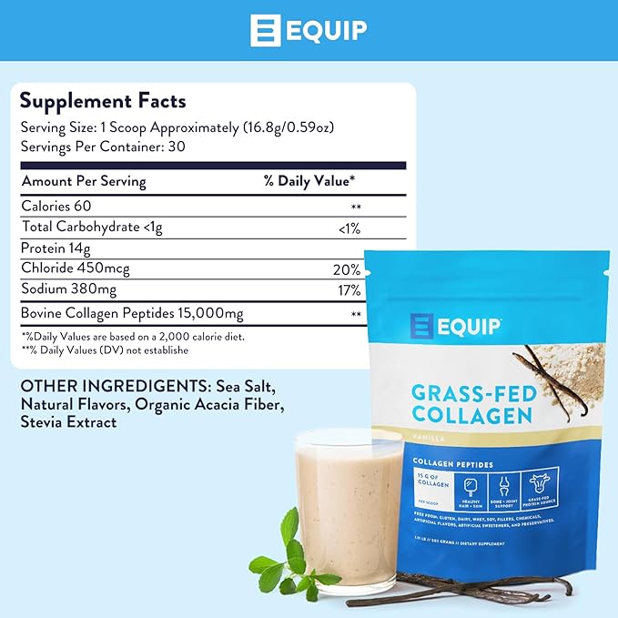 Equip Foods Grass Fed Collagen Powder | Hydrolyzed Bovine Collagen Peptides with Amino Acids |