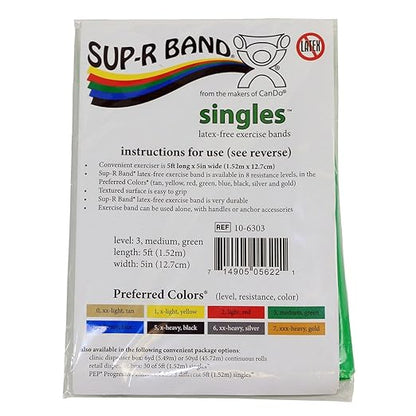 Cando 10-6303 Sup-R Latex Free Exercise Band, 5' Singles, Medium, Green