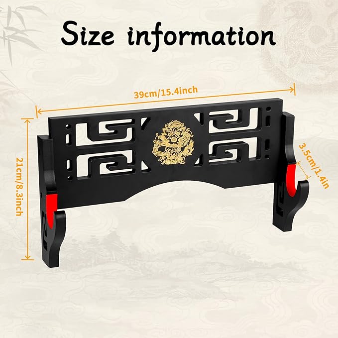 Sword Display Katana Wall Mount, Samurai Sword Katana Holder Stand with Velvet Padded Hook & Dragon