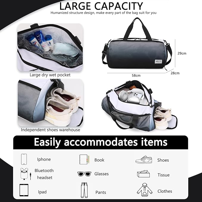 BE SMART Waterproof Mens Gym Bag with Shoe Compartment, Duffle Bags with Wet Pocket for Men