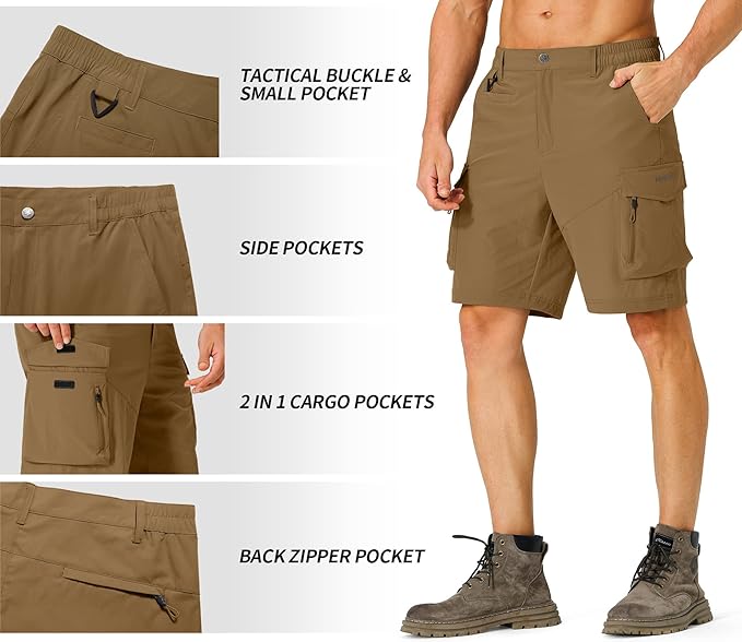 Men's Hiking Cargo Shorts Quick Dry Lightweight Travel Shorts with Multi Pockets for Fishing