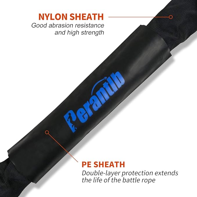 Perantlb Battle Rope With Wear-Resistant Nylon Protective Sleeve - Heavy Battle Rope for Strength