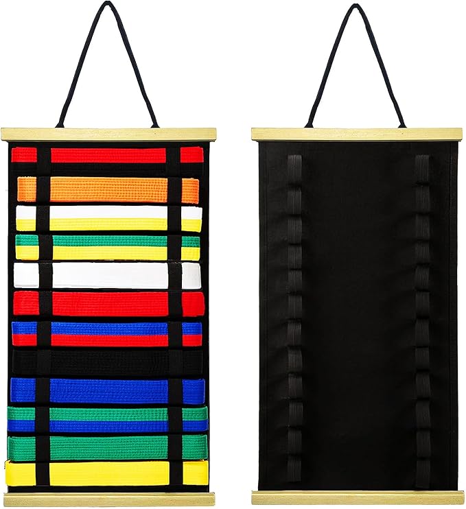12Belts Karate Belt Display Rack with Wooden Frame,Felt Taekwondo Belt Display,Martial Art Belt