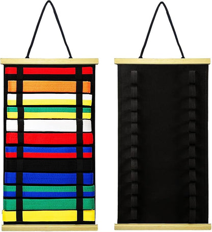 12Belts Karate Belt Display Rack with Wooden Frame,Felt Taekwondo Belt Display,Martial Art Belt