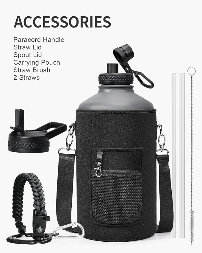 128 oz Insulated Water Bottle,One Gallon Water Flask Stainless Steel Vacuum, Cold for 48