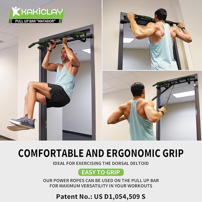 New Upgrade Pull Up Bar for Doorway with Ergonomic Grip - Upto 440 Lbs Capacity, No Screwing or