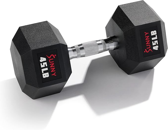 Sunny Health & Fitness Hex Style Dumbbell 5 LBS TO 50 LBS Chrome Handles, Hand Weight for Strength