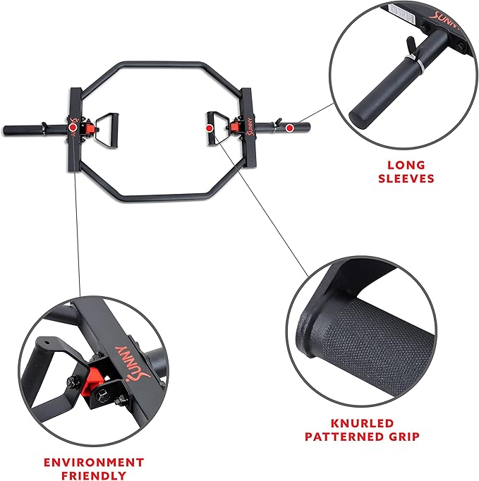 Sunny Health & Fitness Strength Training Olympic Hex Bar Barbell, High Load Capacity, Swivel