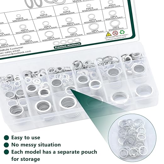 600PCS Oil Drain Plug Gasket Kit,18 Sizes Aluminum Crush Washers Assortment Kit,Automotive, Crush