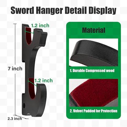 Sword Holder Wall Mount 2-Tier Velvet Padded Hook Katana Holder Adjustable Display Hanger for