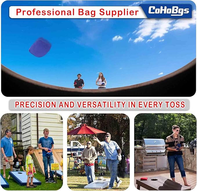 CoHoBgs Corn Hole Bags Set 8, Professional Cornhole Bags Dual-Sided Slick & Stick Resin Filled