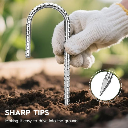 12 inches Ground Stakes Heavy Duty 28 Pieces Metal Fence Rebar Stake 5/16" Diameter J Hook Ground
