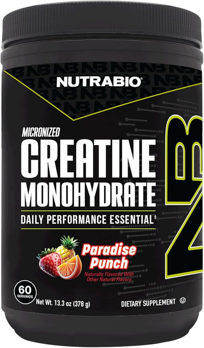 NutraBio Pure Micronized Creatine Monohydrate Powder Supplement,Paradise Punch