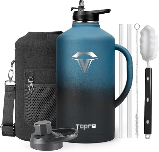 128 oz Stainless Steel Water Bottle with Handle and Carry Pouch, One Gallon Insulated Mug Tumbler