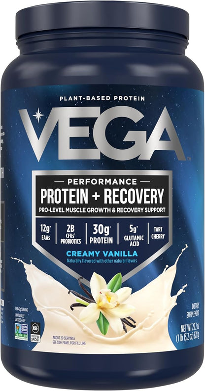 Vega Sport Vegan Protein Powder + Recovery - 30g Plant Based Protein per Serving, Vanilla, 20