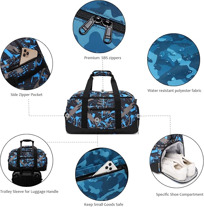 Octsky Sports Duffel Bag Gym Bag with Shoe Compartment Small Travel Overnight Bag Weekender Bag
