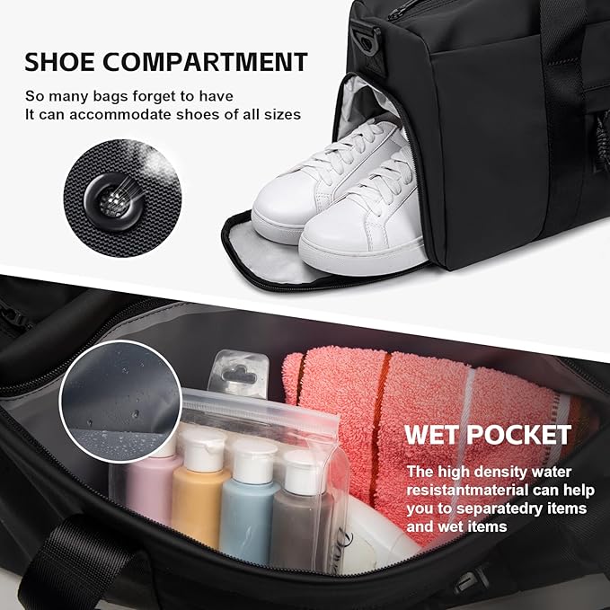 Small Gym Bag Duffel Bag for Men Women with Shoe Compartment Ideal for Sports,Travel,and Overnight