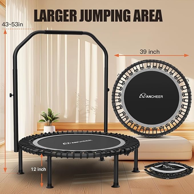 Bungee Rebounder Trampoline,ANCHEER 40" Foldable Fitness Trampoline with 4-Level Adjustable