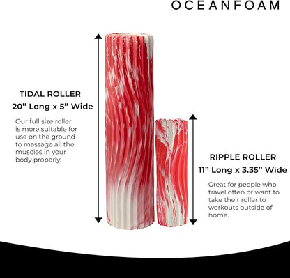 Oceanfoam Tidal Roller - Red Marbled - Muscle Massage Foam Roller for Back Pain & Stretching - Firm
