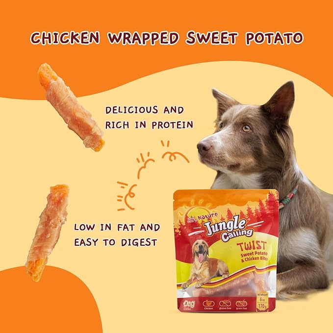 Jungle Calling Dog Treats, Skinless Chicken Wrapped Sweet Potato, Gluten and Grain Free, Chewy Dog