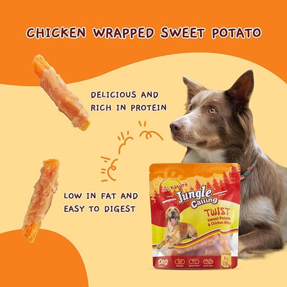 Jungle Calling Dog Treats, Skinless Chicken Wrapped Sweet Potato, Gluten and Grain Free, Chewy Dog