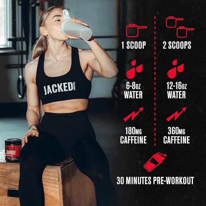 Jacked Factory NITROSURGE Shred Pre Workout Supplement - Energy Booster, Instant Strength Gains