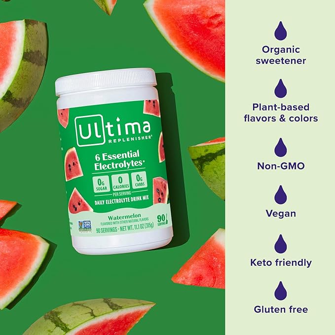 Ultima Replenisher Daily Electrolyte Powder Drink Mix – Sugar Free – Watermelon, 90 Servings