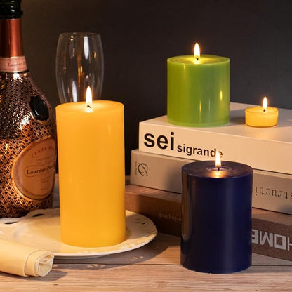 KONNI Navy Blue Pillar Candles Set of 3, 3"x 4" Unscented Pillar Candles Bulk, 39 Hours Long