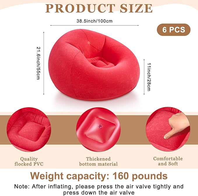 Realspring 6 Pcs Bean Bag Chairs for Adults Inflatable Chairs with Electric Air Pump,Blow up Couch