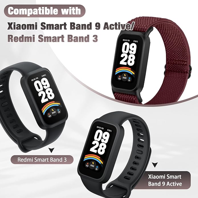 2 Pack Elastic Bands Compatible with Xiaomi Smart Band 9 Active Women Men, Soft Nylon Replacement