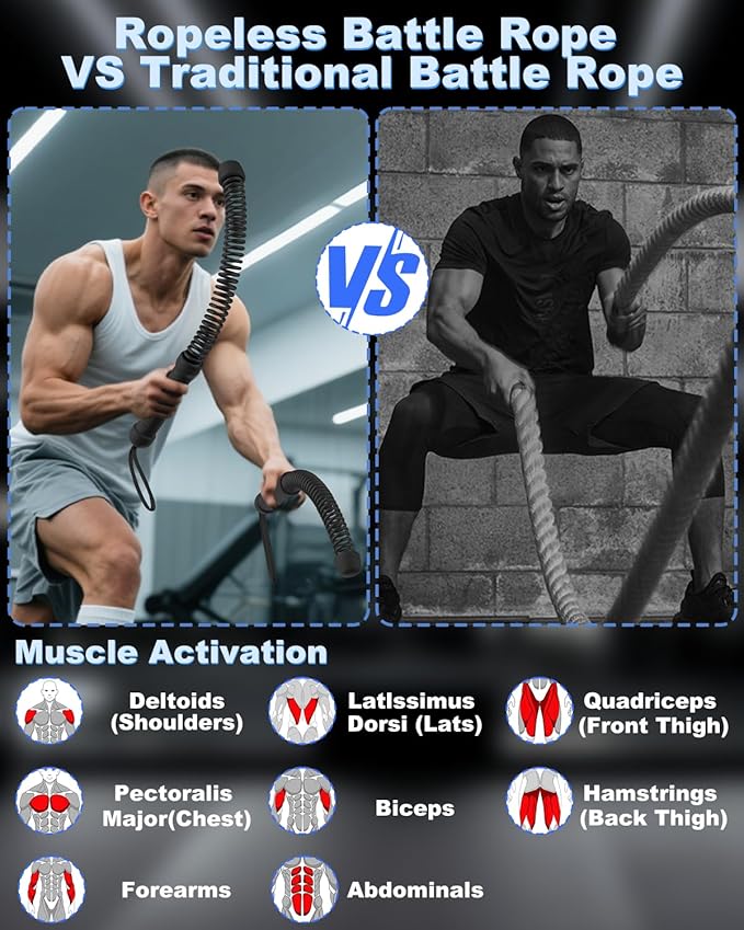 2PCS Weighted Ropeless Battle Ropes for Home Gym, Heavy Duty Arm Exerciser for Strength Training