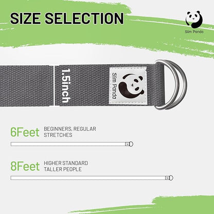 Slim Panda Yoga Strap for Stretching,Cotton Yoga Strap with Adjustable D-Ring Buckle,Non-Elastic