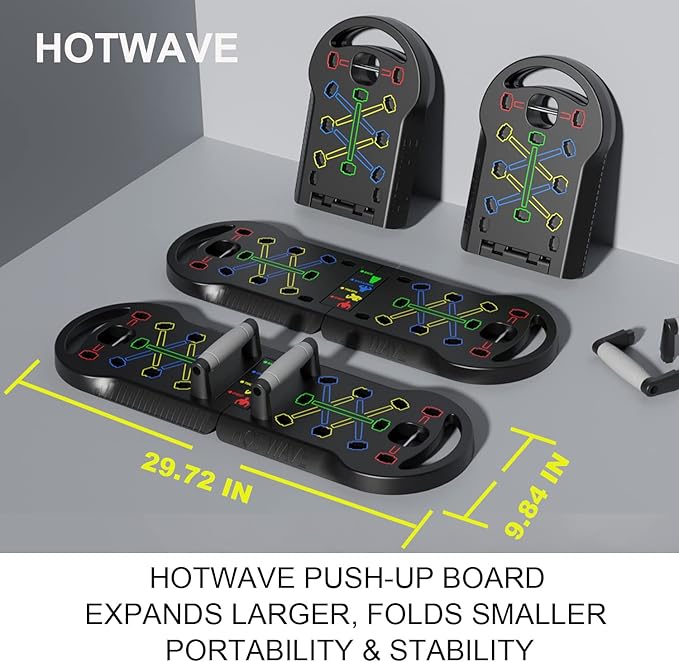 HOTWAVE Push Up Board Fitness, Portable Foldable 20 in 1 Push Up Bar at Home Gym, Pushup Handles