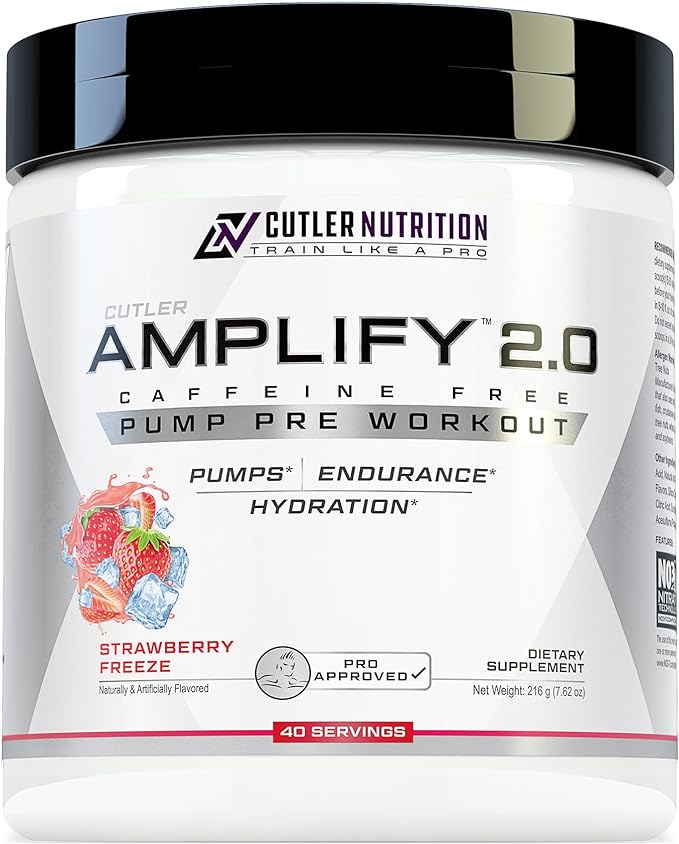 Cutler Nutrition Amplify Pump Pre Workout Caffeine Free Nitric Oxide Booster containing Arginine