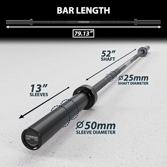 Synergee Games 15kg and 20kg Colored Ceramic Coated Barbells. Rated 1500lbs for Weightlifting and