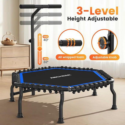ANCHEER 50" Rebounder Trampoline for Adults- 2025 Foldable Mini Trampoline with Bar- Exercise