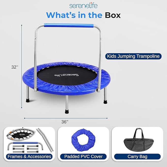 SereneLife 36/40" Foldable Mini Trampoline - Compact Fitness Trampoline for Kids Adults, Exercise