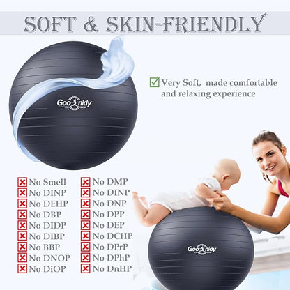 Soft Exercise ball, Anti-Burst Yoga Ball Chair Supports 2200lbs, Workout Equipment w/ Pump for