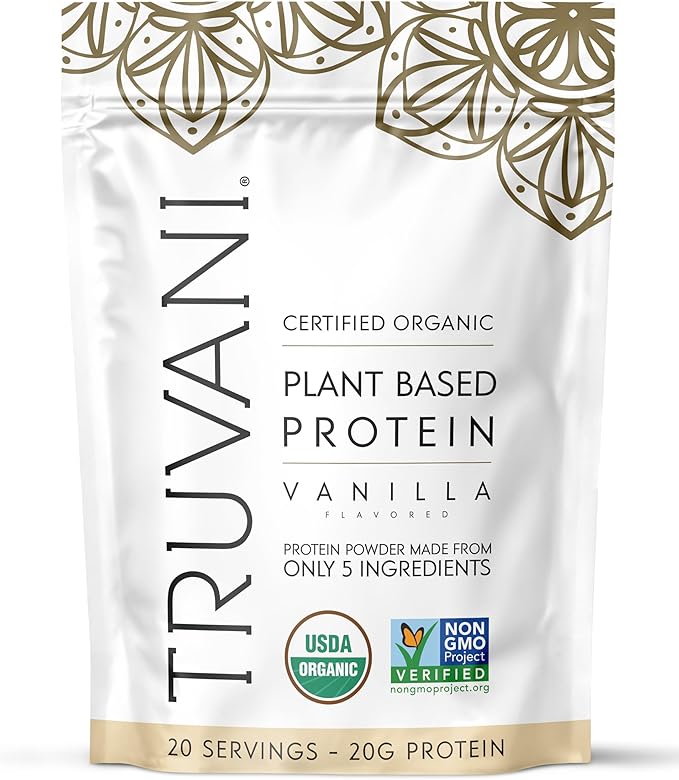 Truvani Vegan Pea Protein Powder | Vanilla | 20g Organic Plant Based Protein Per Serving | 20