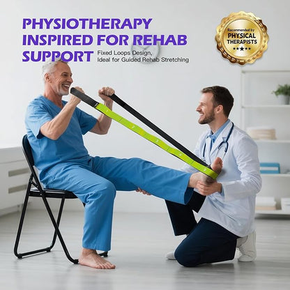 Stretching Strap with Loops - Non Elastic Yoga Straps for Physical Therapy, Durable Stretch Bands