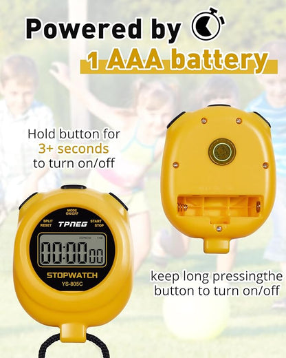 Simple Stopwatch Timer - Easy to Use, Set Up, Read, and Carry - Large Display - On/Off, AAA Battery
